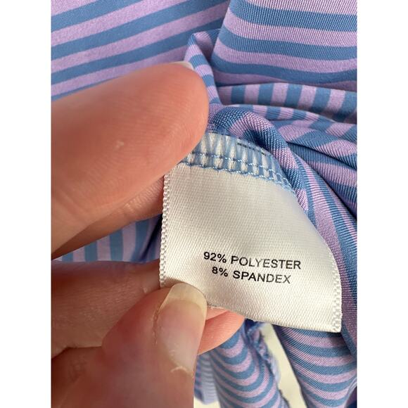 Peter Millar Summer Comfort Polo Shirt Mens Medium Blue Striped Belfair Golf - Picture 4 of 7